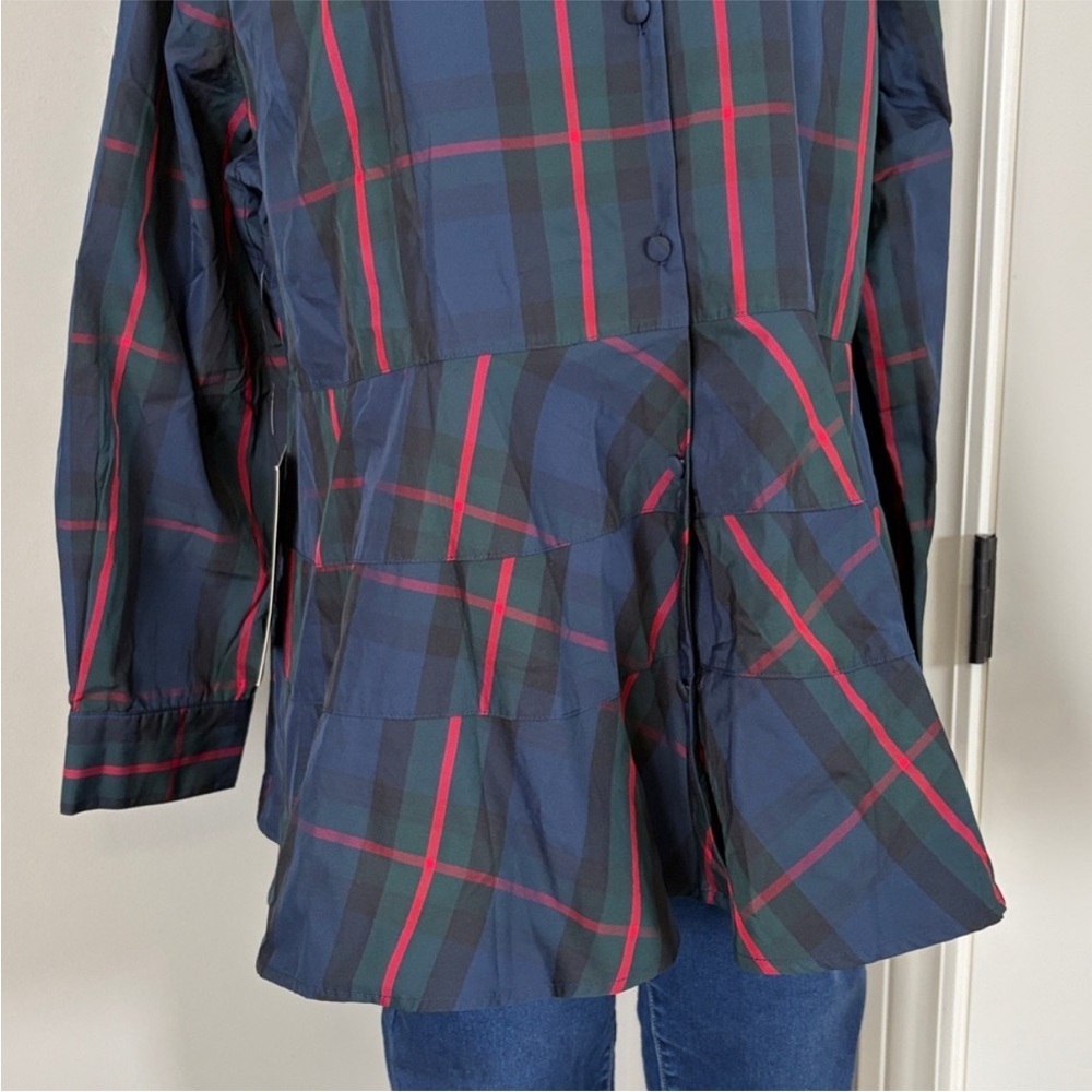 Tuckernuck POMANDER PLACE Fraser Plaid Ashlen Blouse Navy Blue Green Sz S - Picture 8 of 13